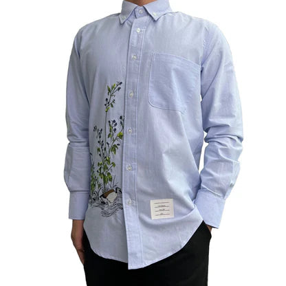 Men'sEmbroidered Four-Bar Oxford Shirt - 100% Cotton Premium | Thom Browne
