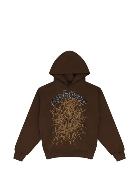 SP5DER rhinestone-embelished web-motif hoodie