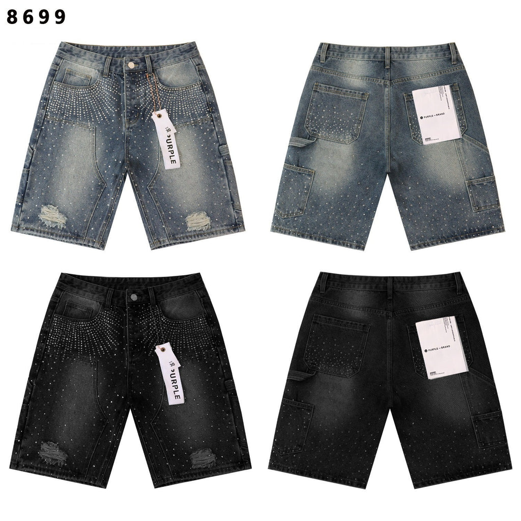 Purple Brand Rhinestone Relaxed-Fit Denim Shorts Unisex