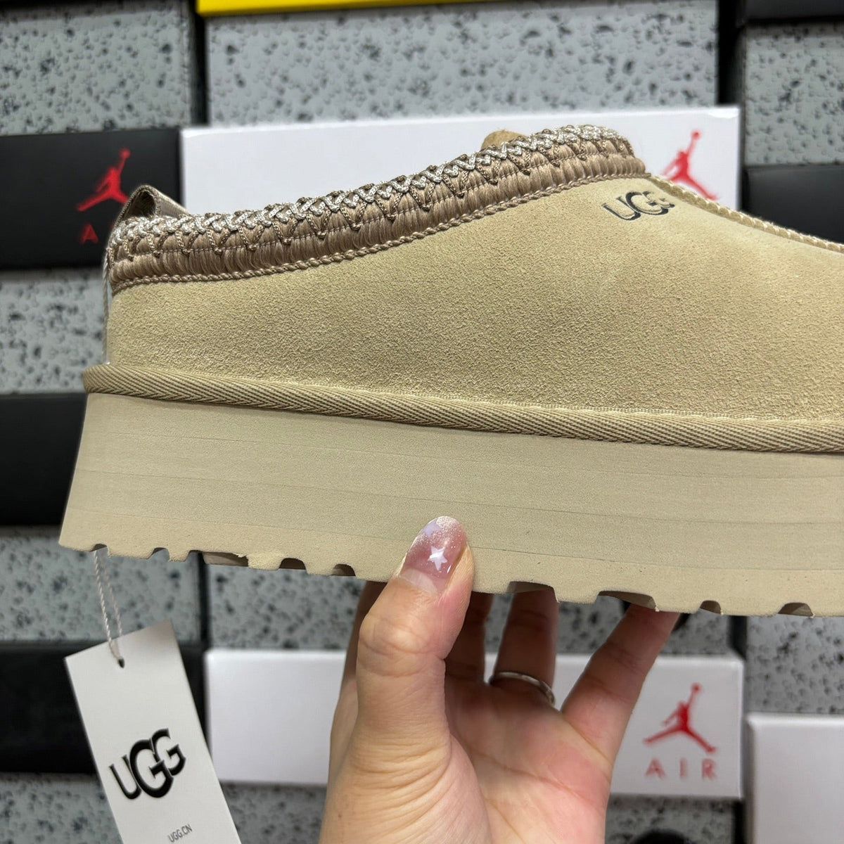 UGG Tazz Platform Slipper – Women’s Suede Clog with Braided Collar & Sheepskin Lining in Sand