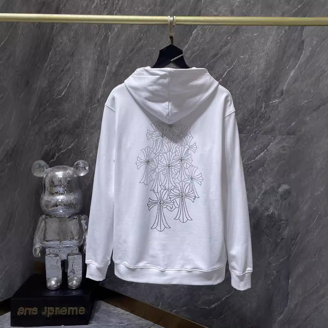 Chrome Heart Hoodie Autumn Winter Crowe Hot Diamond Cross Hooded Sweater Loose