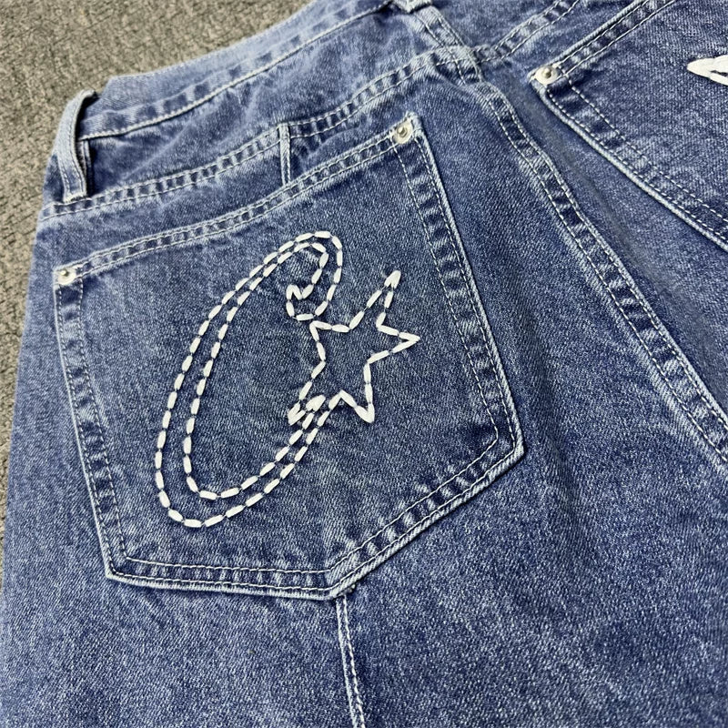 Corteiz Denim Genes Wide-Leg Denim Shorts – Indigo Blue