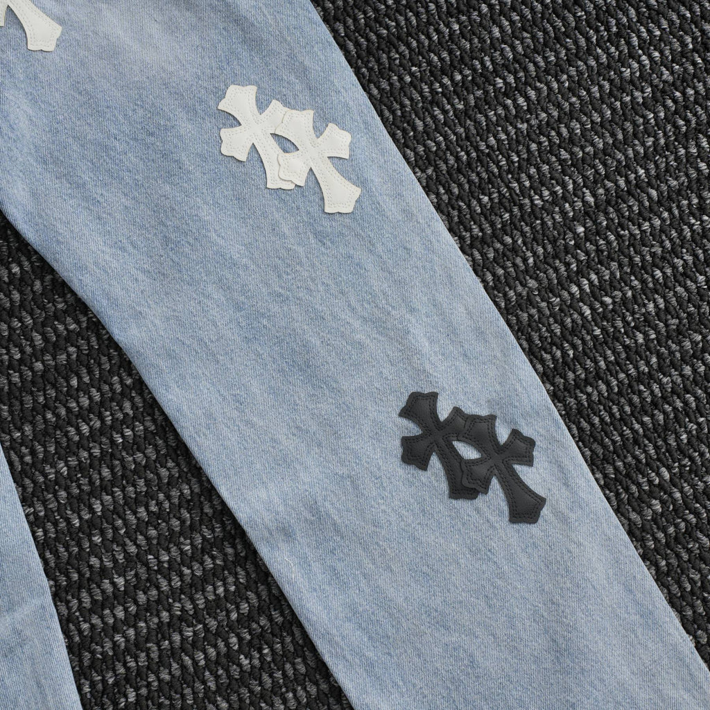 Chrome Hearts Light Blue Cross Patch Jeans