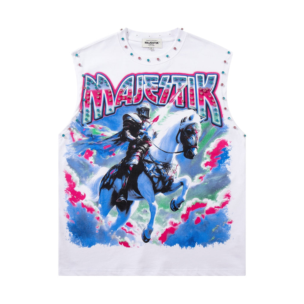 MAJESTIK Horse Rider Rhinestone Sleeveless T-Shirt