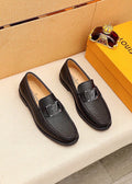 Louis Vuitton Black Pebbled Loafers - Monogram Detail