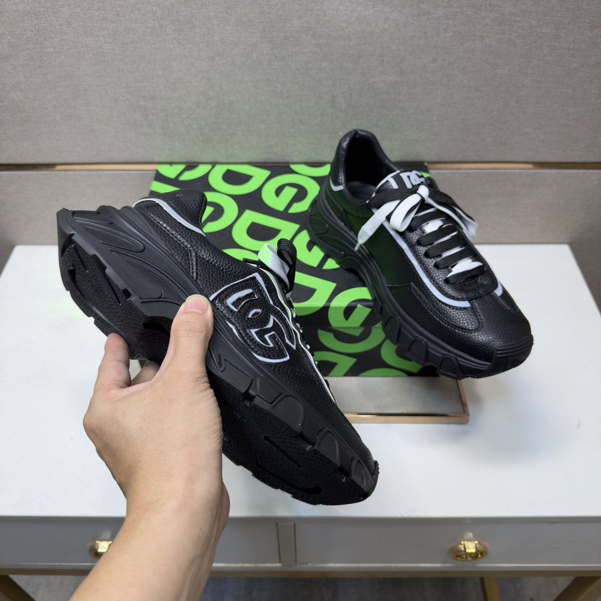 Black Mixed-Material Low-Top Sneakers