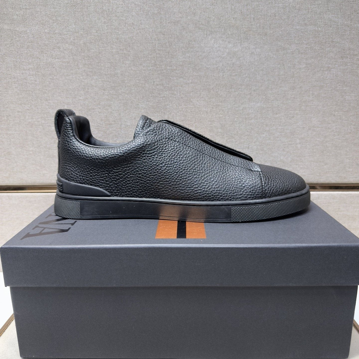 Zegna Men's Black Textured Slip-On Sneakers