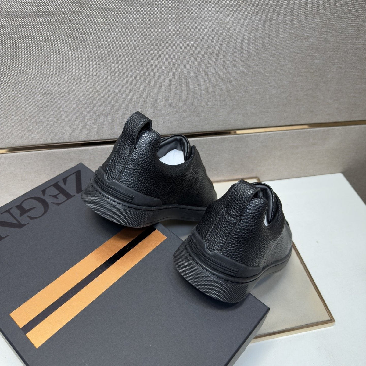 Zegna Men's Black Textured Slip-On Sneakers