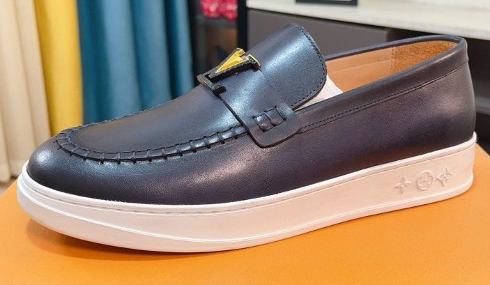 Louis Vuitton Black Leather Slip-On Loafers