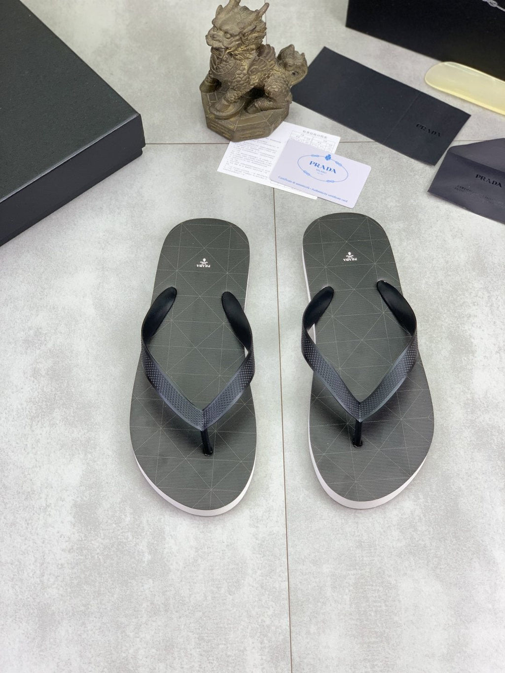 Prada Dark Gray and Black Flip-Flops