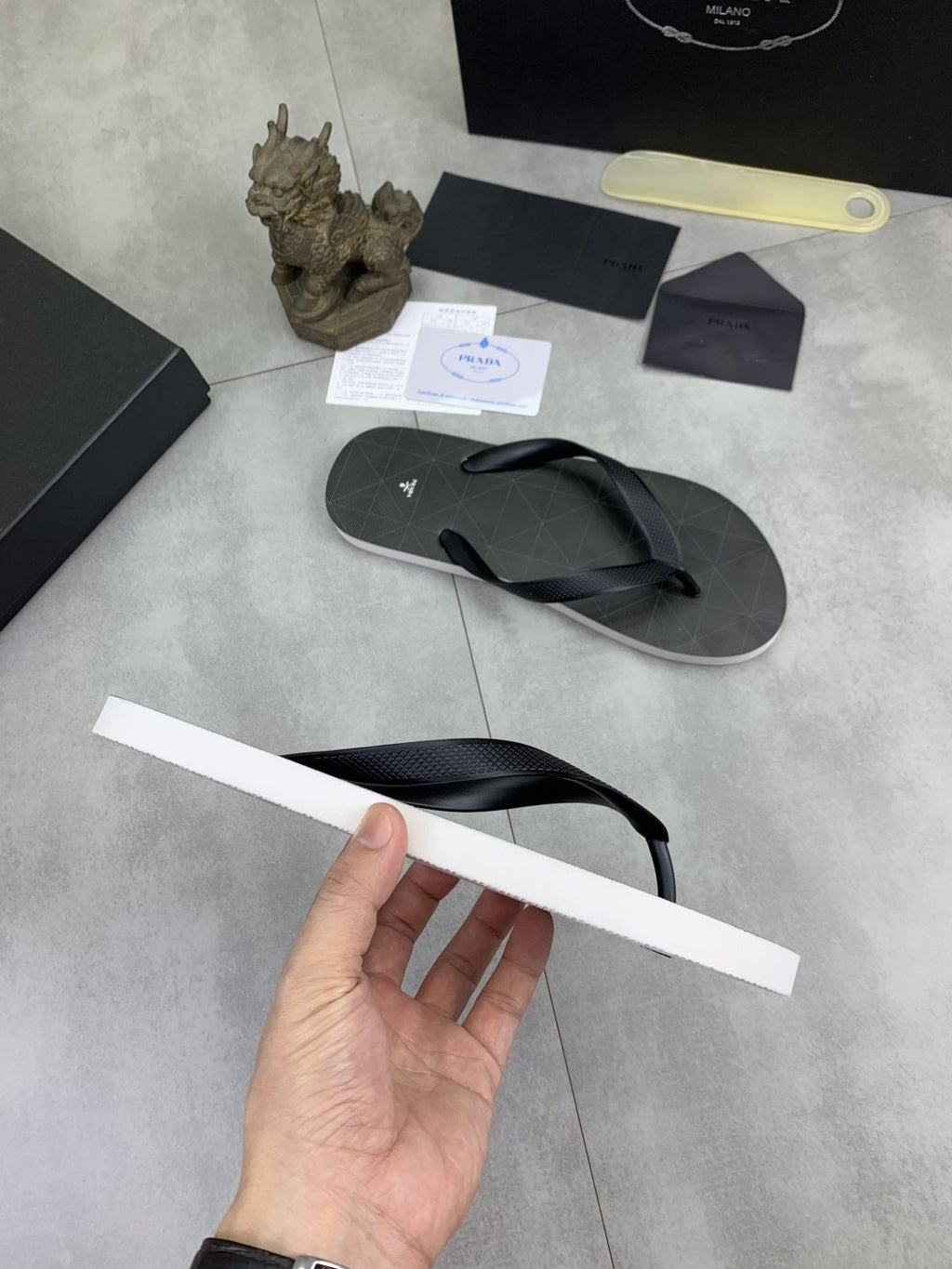 Prada Dark Gray and Black Flip-Flops
