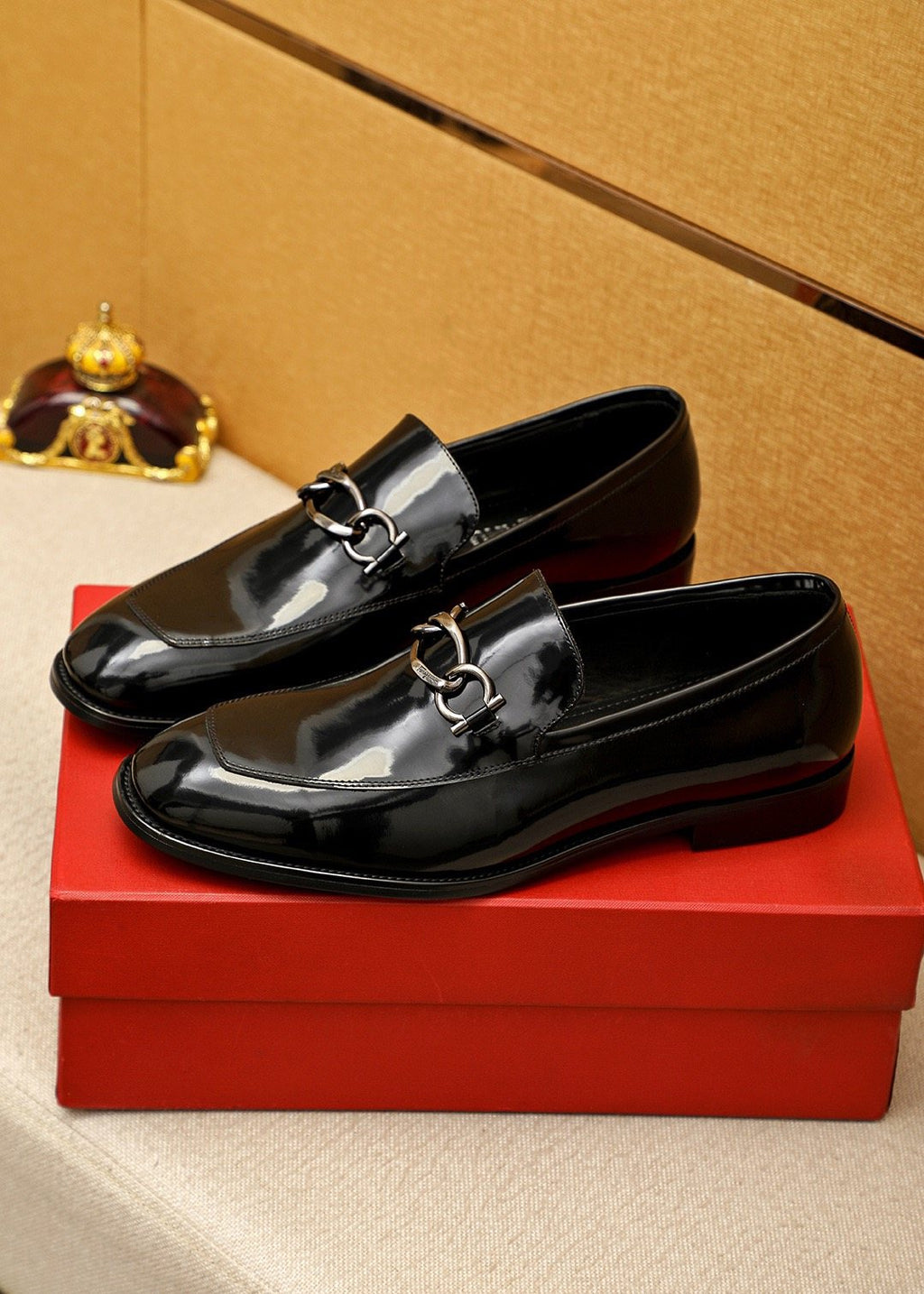Ferragamo Black Patent Bit Loafers