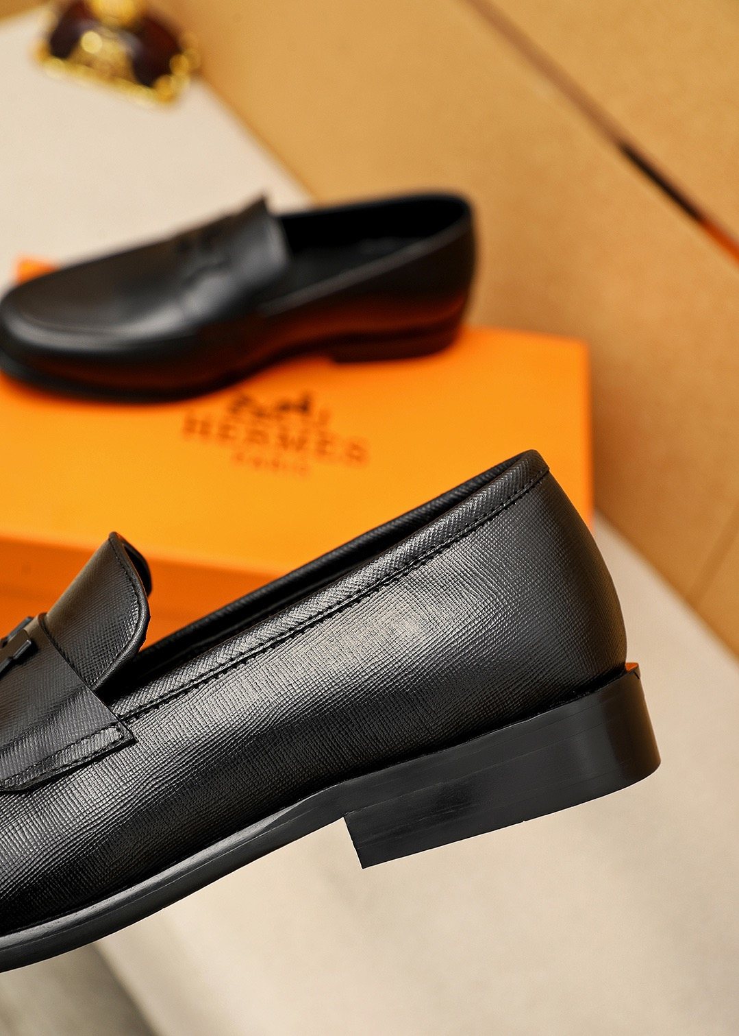 Hermès Black H-Strap Slip-On Loafers