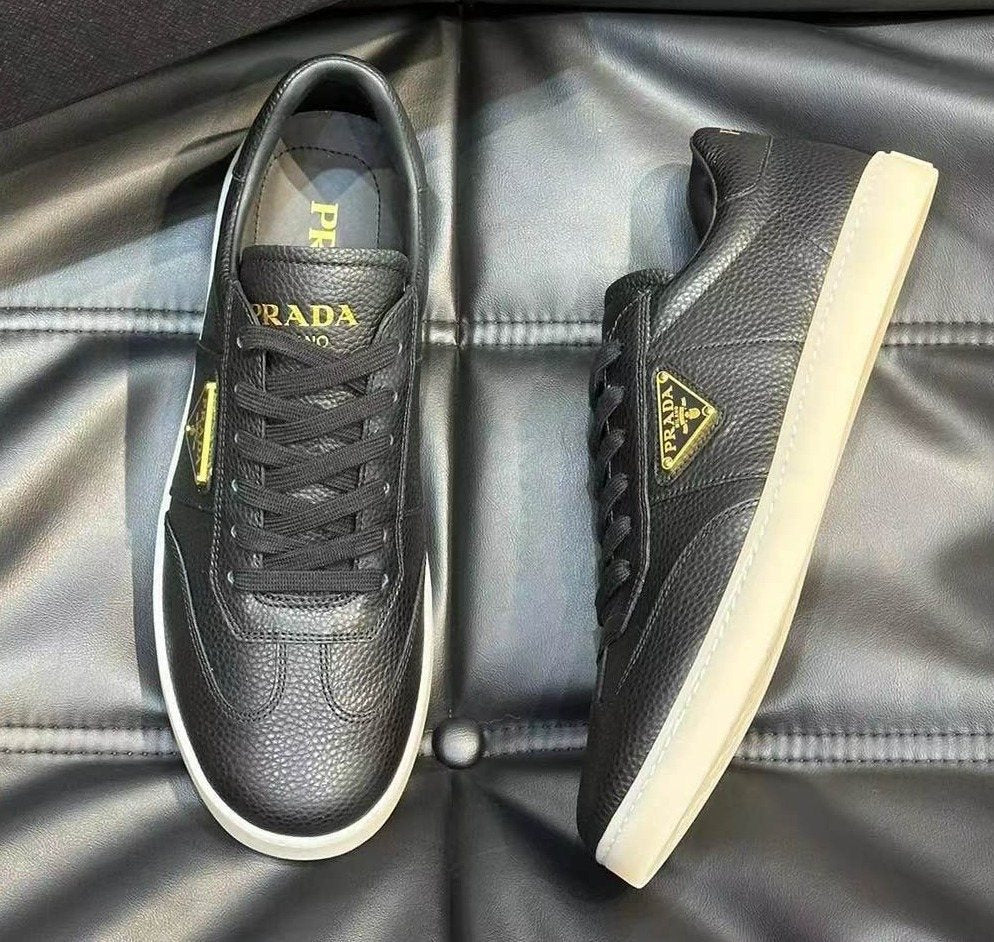 Prada Men's Black Leather-Look Low-Top Sneakers