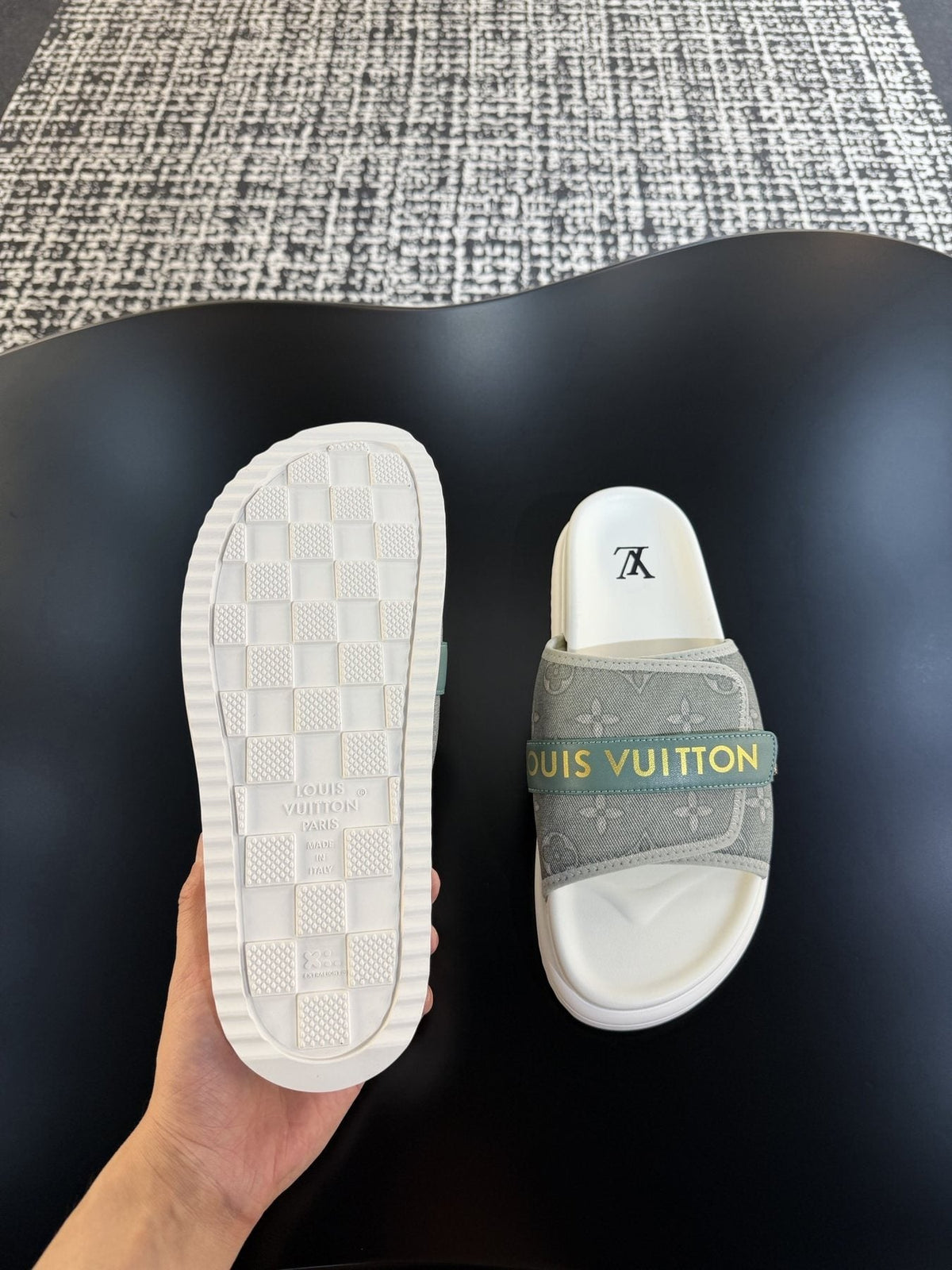 Louis Vuitton Gray Logo Slide Sandals
