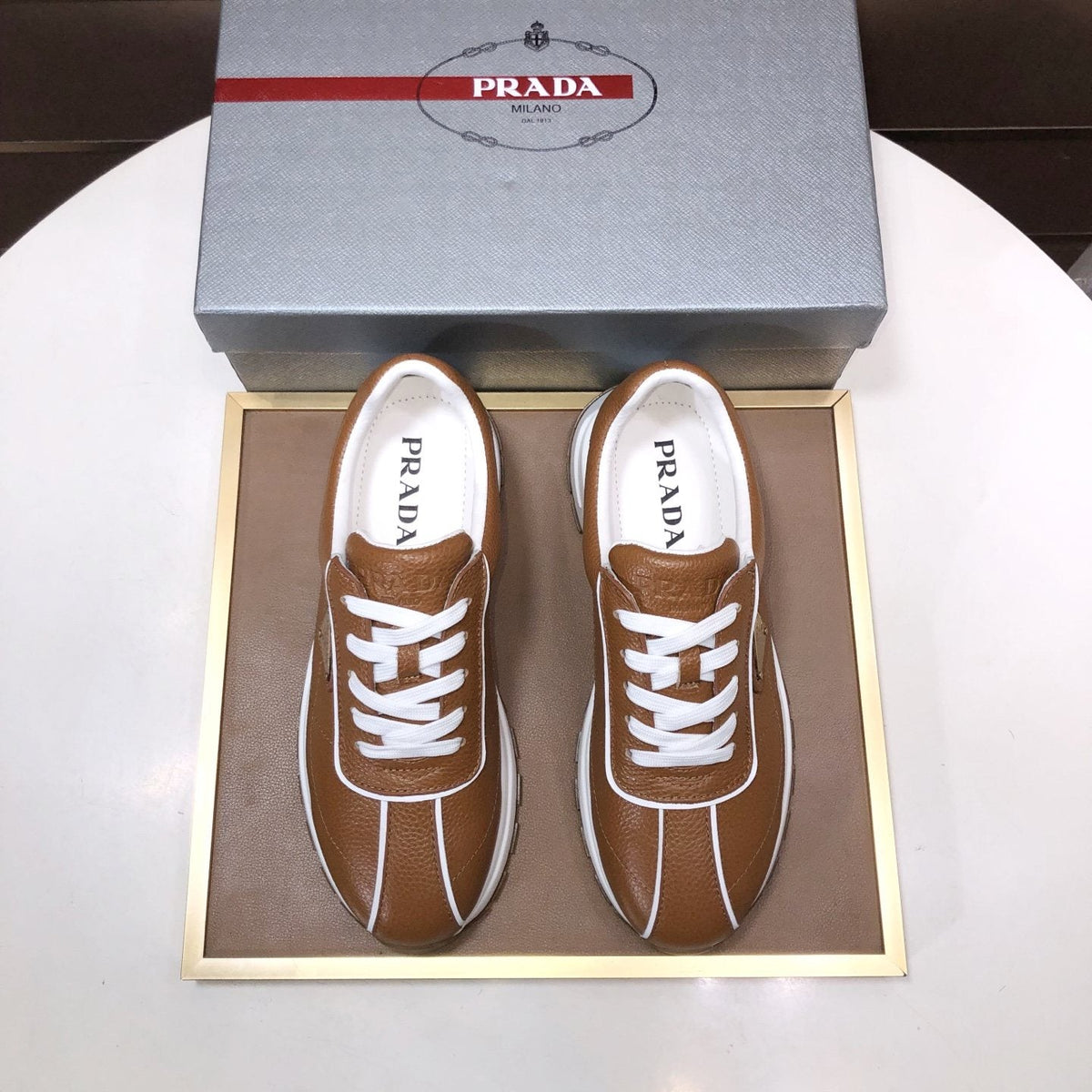 Prada Triangle Plaque Low-Top Sneakers - Triangular Side Plaque Detail