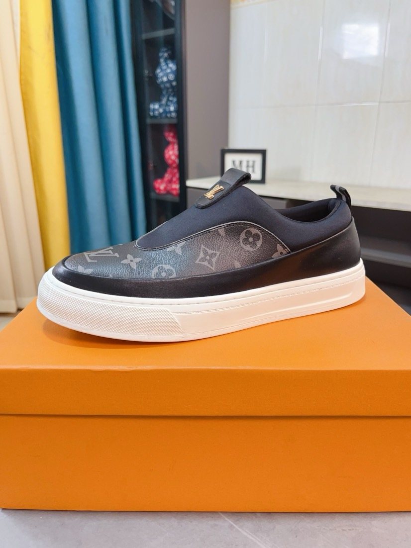Louis Vuitton Men's Monogram Slip-On Sneakers - White Rubber Sole