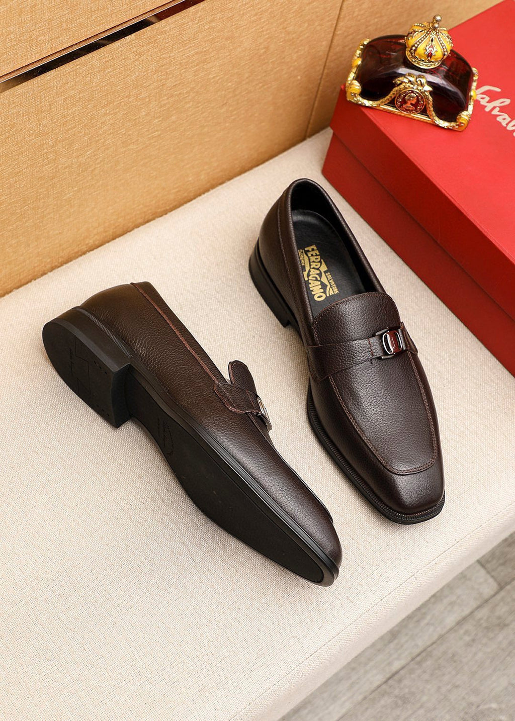 Ferragamo Men's Textured Leather Loafers - Stacked Heel